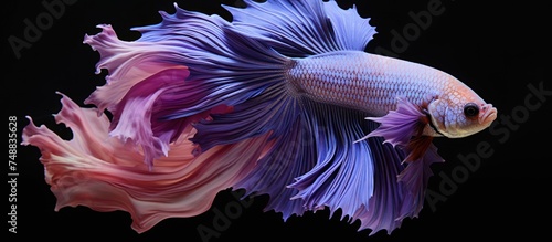 Fancy betta fish,Violet siamese fighting fish on black background. © Fana Art