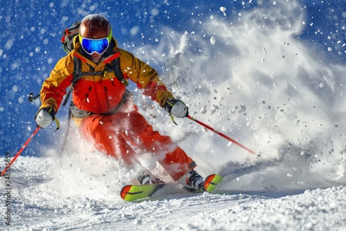 Skier in action on a snowy mountain slope