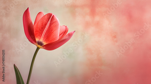 One Tulip flower on a pastel background