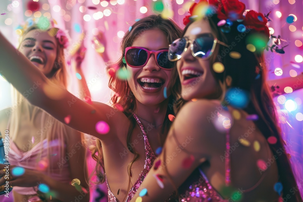 Beautiful young women celebrating having fun at a party Beautiful young women celebrating having fun at a party