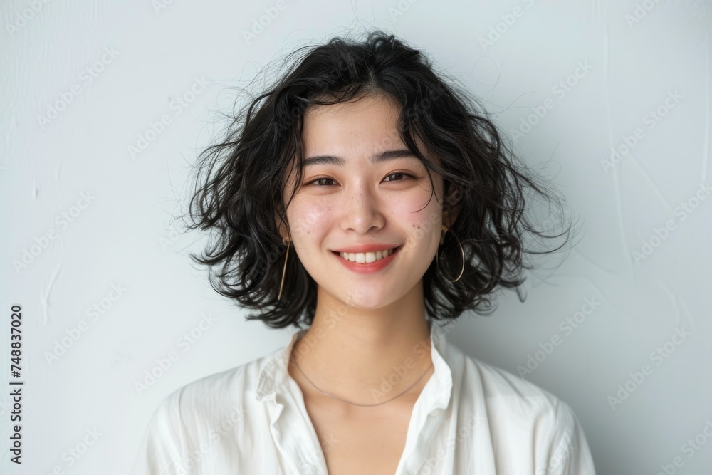 Radiating joy and humor, a university student girl stands before a pristine white background, perfectly capturing the spirit of youthful protagonists. Radiating joy and humor, a university student girl stands before a pristine white background, perfectly capturing the spirit of youthful protagonists.