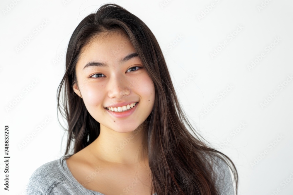 Radiating joy and humor, a university student girl stands before a pristine white background, perfectly capturing the spirit of youthful protagonists. Radiating joy and humor, a university student girl stands before a pristine white background, perfectly capturing the spirit of youthful protagonists.
