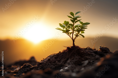 Growing tree in the sunset