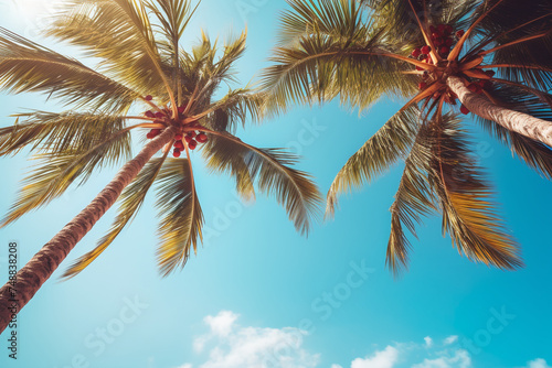 coconut trees on the beach, coconut trees, beach, summer beach