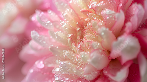 White and pink flowers in the macro shot  delicate petals covered in the morning dew