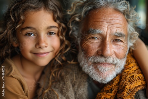 Close-up portrait showing bond between smiling grandfather and granddaughter © svastix