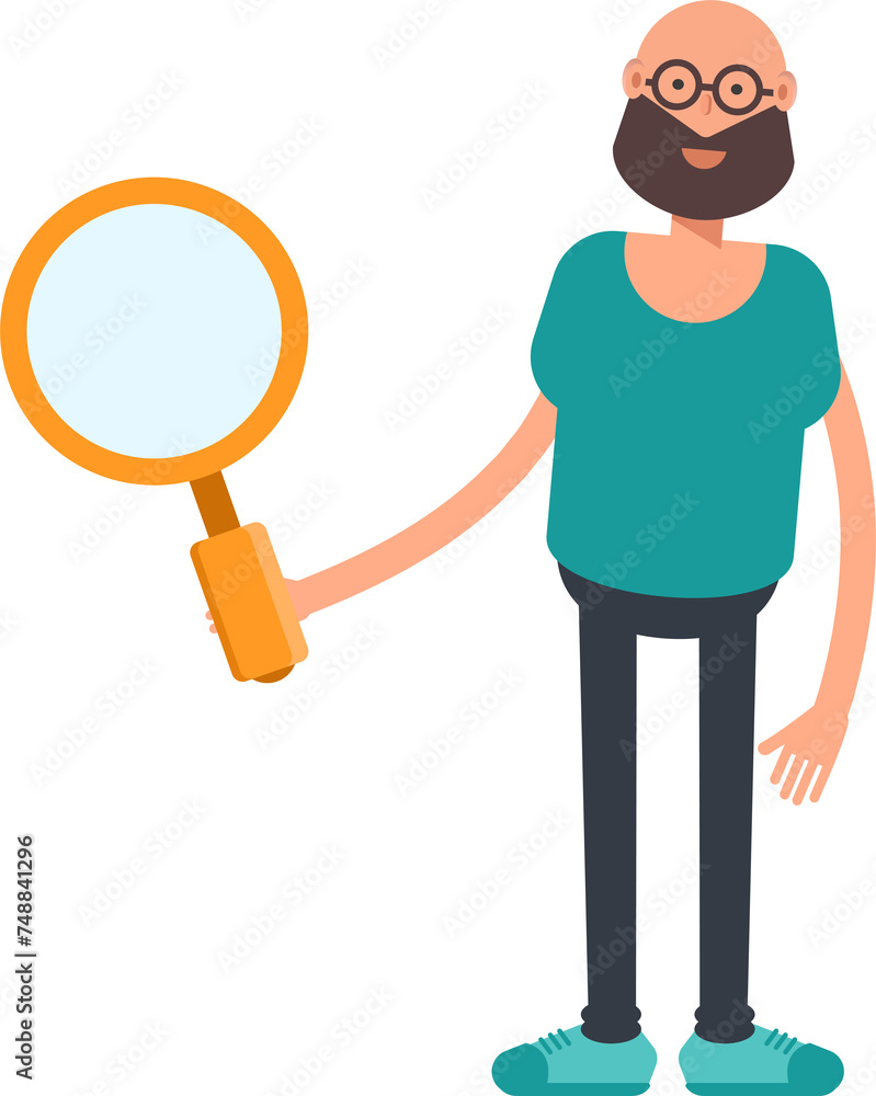Bald Bearded Man Character Holding Magnifier
Bald Bearded Man Character Holding Magnifier