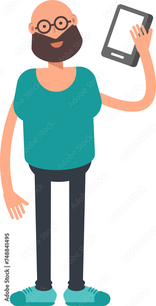 Bald Bearded Man Character Talking on Smartphone
Bald Bearded Man Character Talking on Smartphone