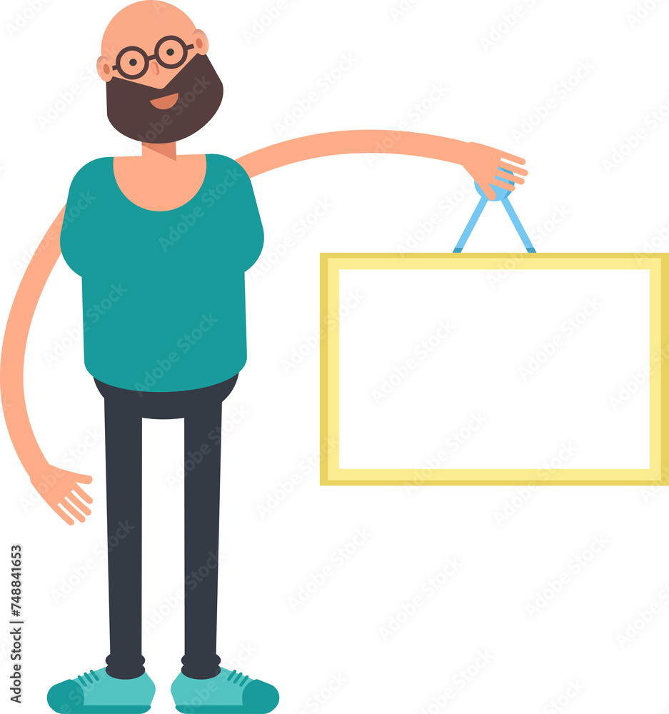 Bald Bearded Man Character Holding Blank Signage
Bald Bearded Man Character Holding Blank Signage