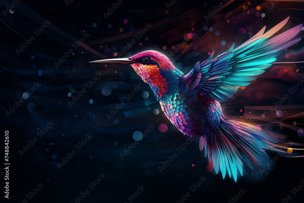 Obraz premium a bird, digital technology, modern, neon, dark background