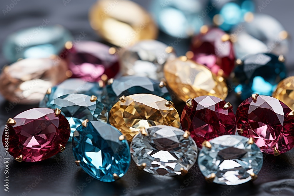 Brightly engraved multi-colored gemstones shimmering background with vibrant colors in warm light Brightly engraved multi-colored gemstones shimmering background with vibrant colors in warm light