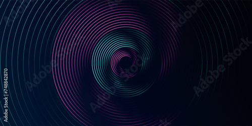 Futuristic abstract background. Glowing circle lines design. Swirl circular lines element. Future technology concept. Horizontal banner template. Suit for cover, banner, website.