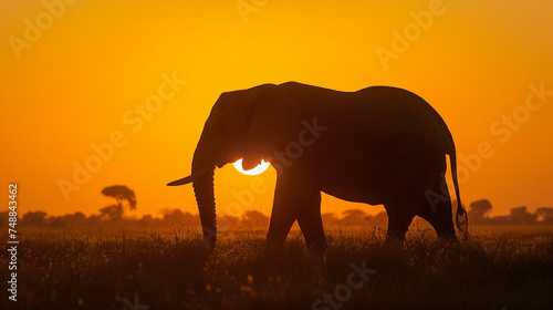 African elephant in silhouette  Botswana