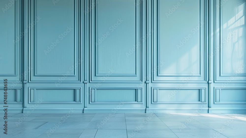 a beautiful baby blue wall paneling interior background, creating a space of timeless sophistication and serenity. a beautiful baby blue wall paneling interior background, creating a space of timeless sophistication and serenity.