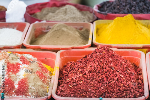 Multi-colored spices at the Siab Bazaar in the ancient city of Samarkand in Uzbekistan, Siyob bozor photo