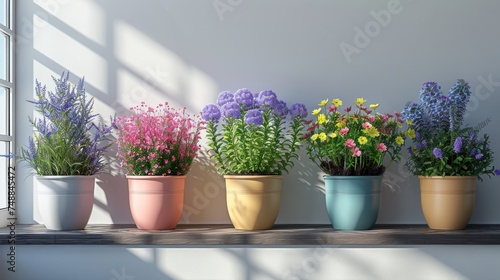 Flowerpots hanging on window sill