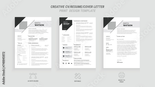 Present yourself professionally with our Minimal Resume, Cover Letter Page Set. Featuring a clean, modern design with a dark sidebar. Ideal for business job applications and multipurpose