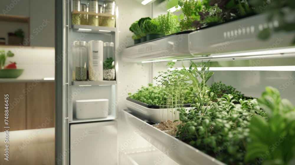 Modern indoor hydroponic garden in urban apartment shines as an oasis of sustainable living Modern indoor hydroponic garden in urban apartment shines as an oasis of sustainable living