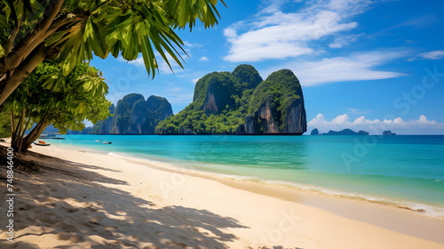 Captivating Serenity: Ritzy View of Ao Phra Nang Beach, Thailand, with the Craggy Cliff Landscape © Garrett