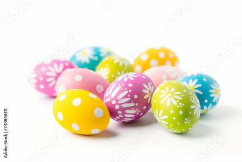 Festive painted eggs for Easter on a white background, vibrant colors