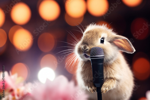 Generative AI image of cute small animal singing on stage concert performing vocal