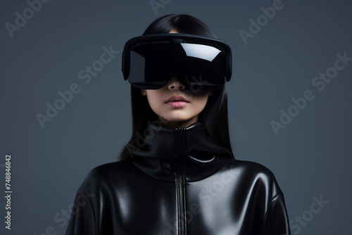 Futuristic cyberspace cyberpunk person wearing headset for metaverse generative ai gamer player © Tetiana