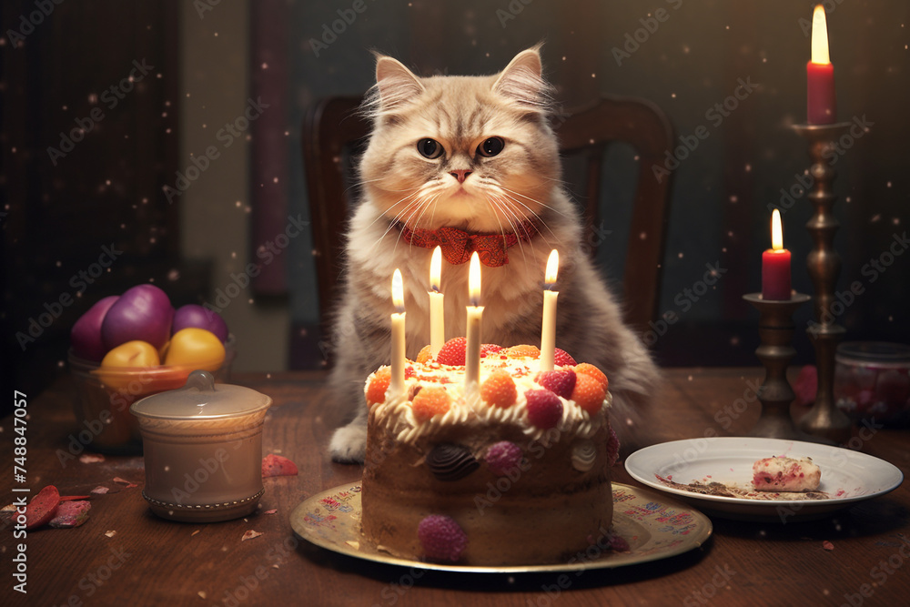 a cat, cute, adorable, birthday party cat a cat, cute, adorable, birthday party cat