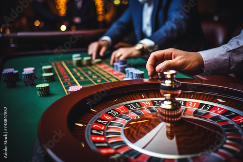 Luxurious restaurant casino las vegas vip night Generative AI poker slots cards roulette players gamers. photo