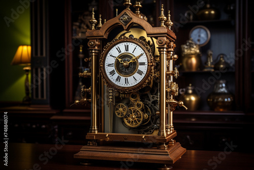 Steampunk Grandfather Clock with Visible Gears and Pendulum