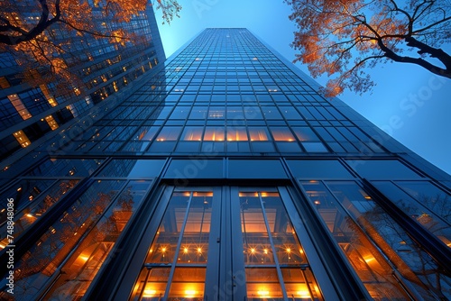 Wallpaper Mural Modern glass skyscraper facade beautifully reflecting the warm evening light, juxtaposed with the darkening blue sky Torontodigital.ca