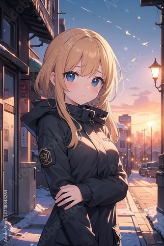 Femme en manteau en plein hiver