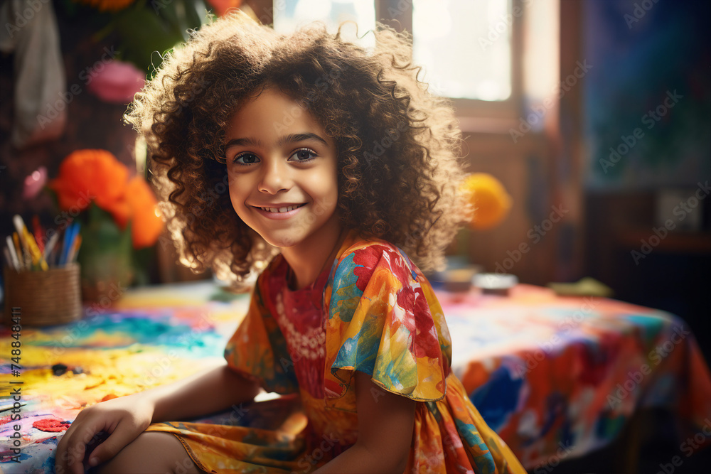 Child painting in the kindergarten art classes school generative AI Child painting in the kindergarten art classes school generative AI
