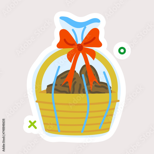 Grab this flat sticker of gift hamper 