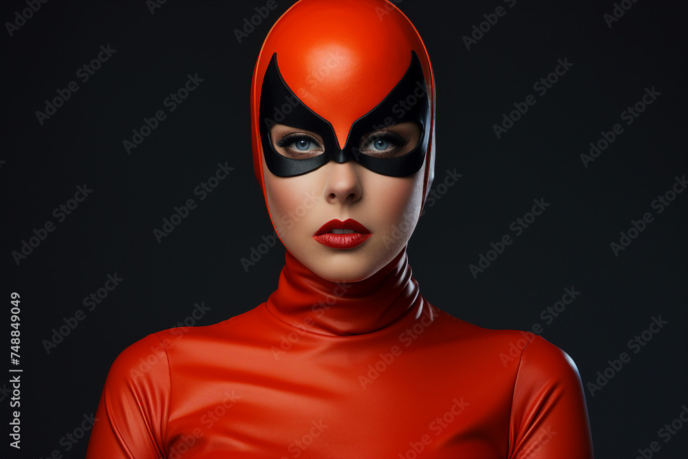 Generative AI image of super hero woman wearing mask and costume Generative AI image of super hero woman wearing mask and costume