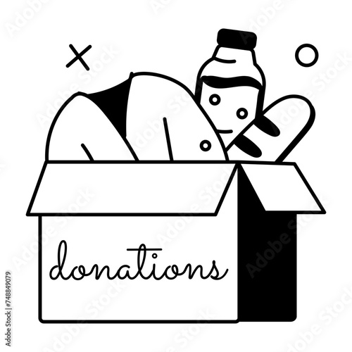 Handy glyph sticker of donation box 