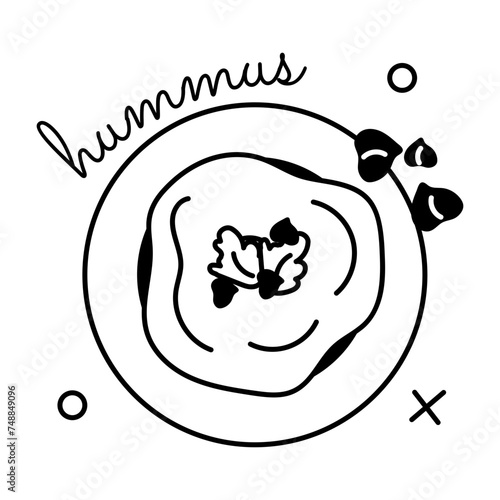 Trendy glyph sticker depicting hummus dish 
