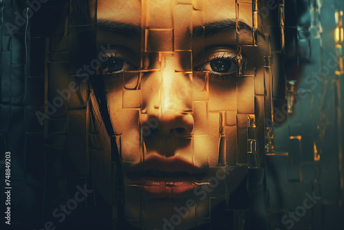 Close up portrait of woman in depression emotional struggle and mental exhaustion generative AI photo