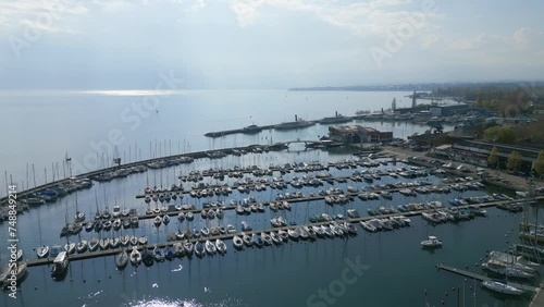 Marina of Lausanne Ouchy - aerial view by drone