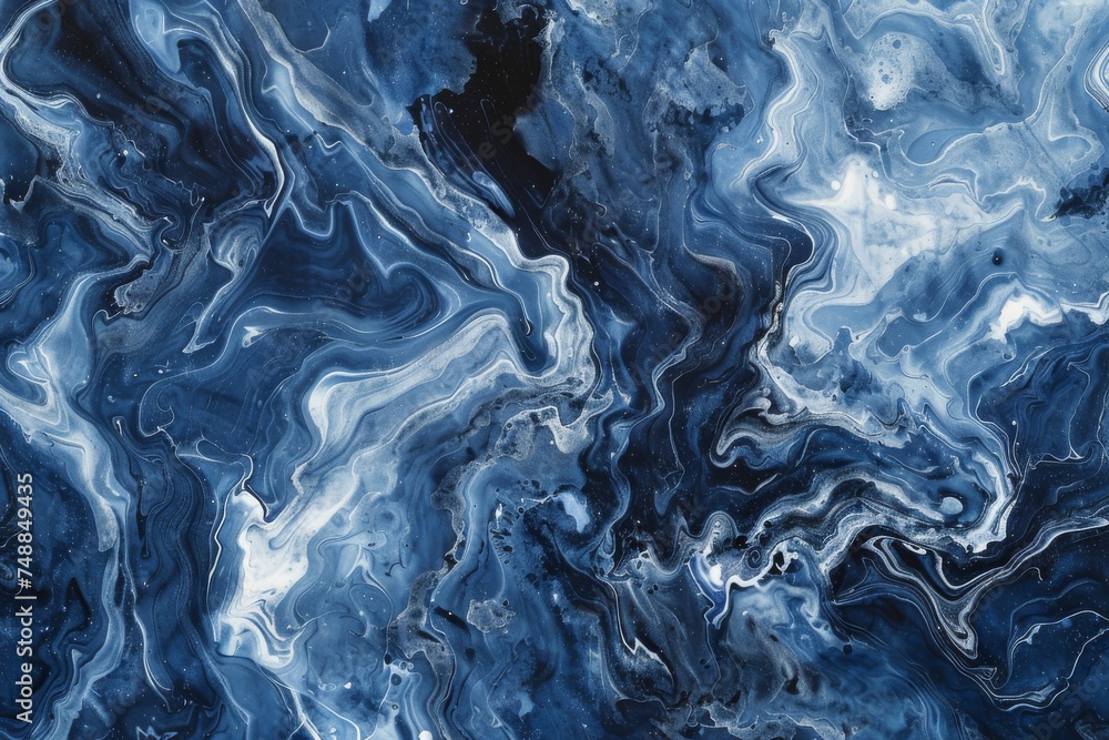 Fototapeta Background Texture Pattern in the Style of Nautical Navy and White Swirling Marble Ink Fluid Elegance created with Generative AI Technology