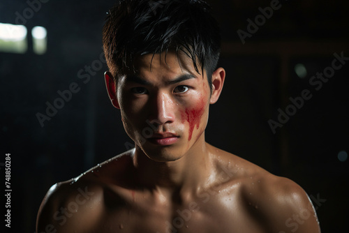 Picture of young man boxer training martial arts generative AI concept © Tetiana
