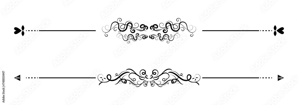 set of borders and swirl dividers decorative elements isolated on white for design - obrazy, fototapety, plakaty 