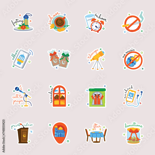 Set of Ramadan Month Flat Stickers 

