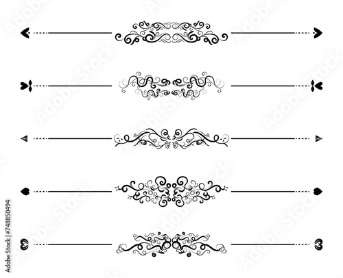 set of borders and swirl dividers decorative elements isolated on white for design