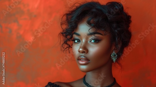 African American Woman with Dark Skin., Beautiful Black Model Posing for a Picture., Ethnic Female Model Staring at the Camera., Young African American Lady Looking at the Lens..