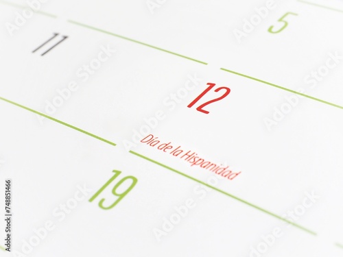 Calendar focused on october 12th twelve with the text Día de la hispanidad, Spain's national day photo