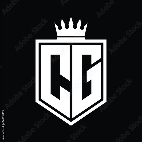 CG Logo monogram bold shield geometric shape with crown outline black and white style design