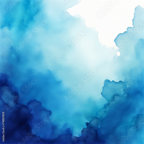 blue sky with clouds, dark blue watercolor stain