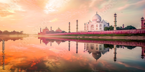 Beautiful Taj Mahal by the river photo