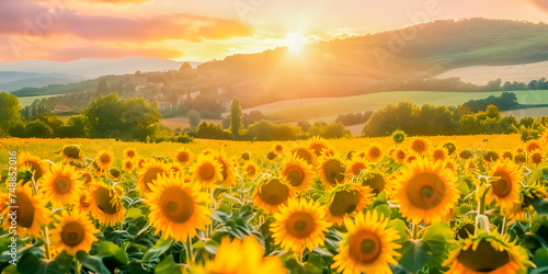 Sunflower field with beautiful light