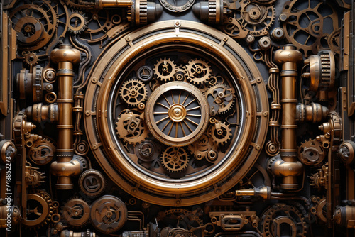 Steampunk Style Interior Wall Decor with Gears and Pipes